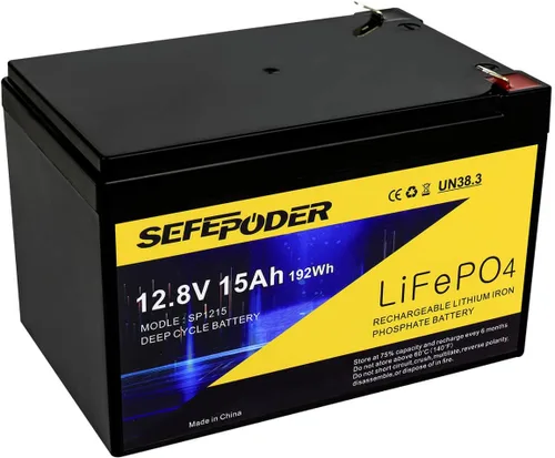Miniatura 8 de SEFEPODER Paquete de 2 baterías LiFePO4 de ciclo profundo de 12 V 15 Ah, batería recargable de más de 2000 ciclos para scooter, iluminación, Power