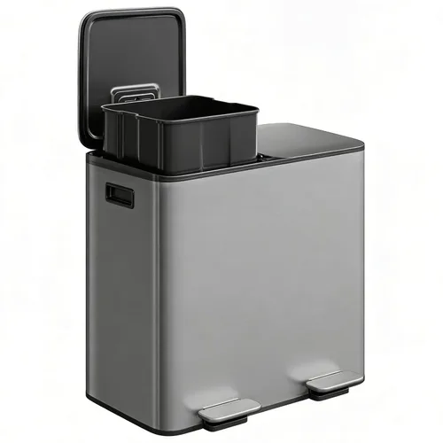 GarveeHome Bote de basura doble de acero inoxidable de 2 x 8 galones con tapa para cocina, combo de basura doble grande y de reciclaje, cubos de