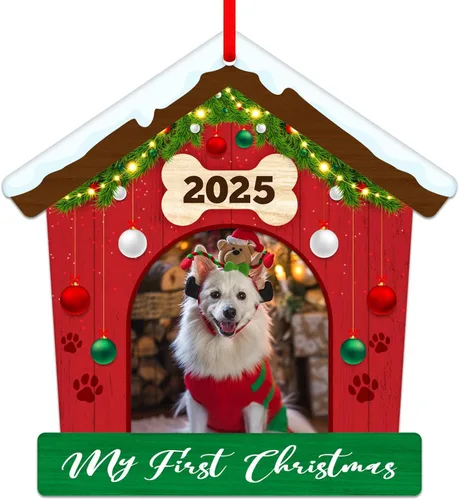 Miniatura 9 de FLYAB Adornos de la primera Navidad de Perros 2025-3.5 x 3.3 pulgadas, marco de fotos de perro acrílico, adorno personalizado para cachorro, adorno