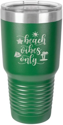 Miniatura 15 de BEACH VIBES ONLY - Vaso negro de 30 onzas con popote y tapa superior deslizante, taza de viaje de acero inoxidable, en comparación con Yeti Rambler