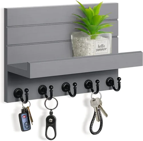 Miniatura 7 de HONJIN Soporte para llaves de pared: 7 ganchos resistentes mejorados para llaves de fácil instalación, organizador de correo para colgar