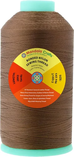 Miniatura 232 de Mandala Crafts - Hilo de nailon para coser cuero, tapicería, mezclilla y para trenzar el pelo; resistente, 1500 yardas, tamaño 69 T70 Marrón