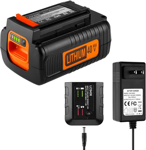 Batería de litio de repuesto de 3.0Ah 40V Black and Decker LBX2040 LBXR36 LBXR2036 LST540 LBX1540 LST136W con un cargador portátil LCS40 LCS36 para