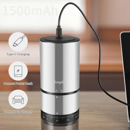 Miniatura 7 de Mongdio Molinillo de Granos de Café Eléctrico Portátil con 38 Configuraciones Ajustables, Molinillo de Café Eléctrico de Rebaba con Núcleo de Acero