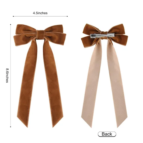Miniatura 2 de 2 piezas de broches de cinta de terciopelo con lazos de pelo marrones, broches grandes de cocodrilo de otoño, accesorios para el cabello