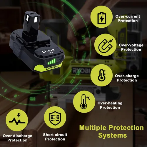 Miniatura 5 de 2 paquetes de repuesto de alta capacidad de 3.0Ah para batería Ryobi de 18 V P108 P104 P105 P102 P103 P122 P109 Li-ION compatible con Ryobi 18V ONE+