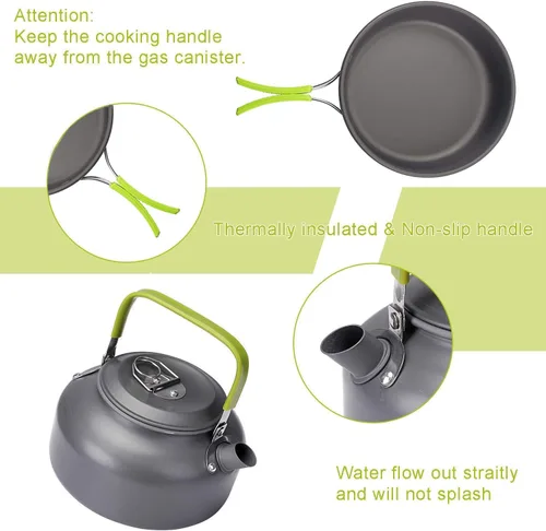Miniatura 4 de Peidesi - Juego de utensilios de cocina para campamento, ollas y sartenes portátiles, mosquetón, cuchillo plegable, kit de cuchara de tenedor, bolsa