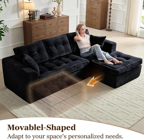 Miniatura 6 de ROXGOX Sofás seccionales para sala de estar, moderno sofá deshuesado con asiento profundo, sofá modular con diván en forma de L, pana de felpa,