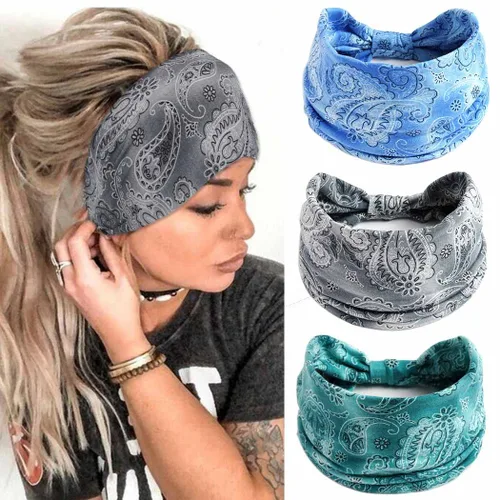 Miniatura 11 de CAKURE Diademas anchas bohemias anudadas para la cabeza, bufanda africana para la cabeza, accesorios para el cabello de motocicleta, para mujeres
