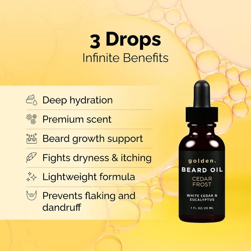 Miniatura 2 de Golden Grooming - Aceite de barba para hombres, acondicionador natural para barba con almendra dulce, jojoba dorada y aceite de argán, suavizante