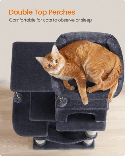 Miniatura 4 de Feandrea - Árbol para gatos de varios niveles para interiores, torre para gatos tipo condominio con 4 postes para rascar, 2 posaderos, hamaca y Gris