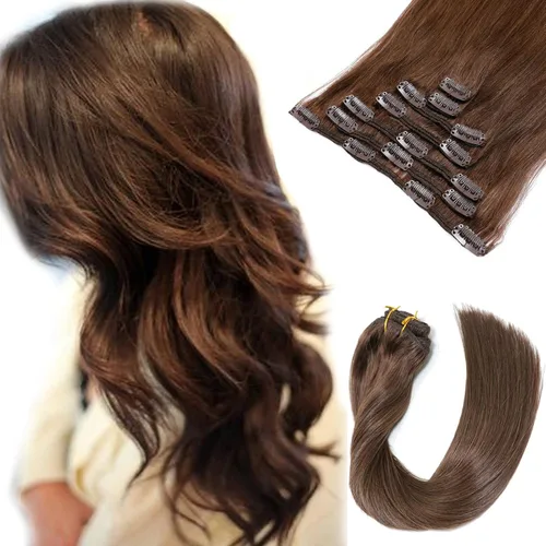 Miniatura 24 de Extensiones de cabello con clip Ubetta de cabello humano real, extensiones de cabello negro azabache con clip, 7 piezas, 70 g, extensiones