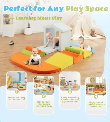 Miniatura 6 de Elftopia Bloques de escalada de espuma de 10 piezas con rampa y escaleras para niños pequeños, juego de gimnasio suave, juguetes de escalada