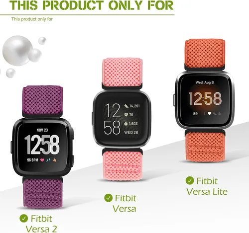 Miniatura 3 de Compatible con Fitbit Versa 2 bandas para mujeres y hombres, correa deportiva de nailon trenzado elástico transpirable para Fitbit Versa/Versa