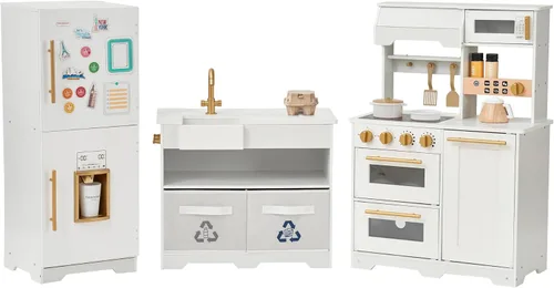 Miniatura 9 de Teamson Kids Little Chef Atlanta - Cocina modular grande de madera para jugar con características interactivas y realistas, y 17 accesorios