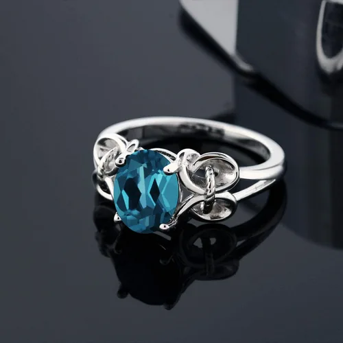 Miniatura 57 de Gem Stone King Anillo de compromiso ovalado con piedra natal para mujer, plata de ley 925, ovalado de 0.354 x 0.276 in, anillo de compromiso