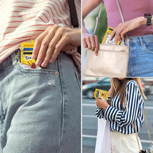 Miniatura 5 de Portafolios delgados con soporte para tarjeta de crédito, funda delgada de cuero PU con bloqueo RFID para viajes con ventana para ID, regalos