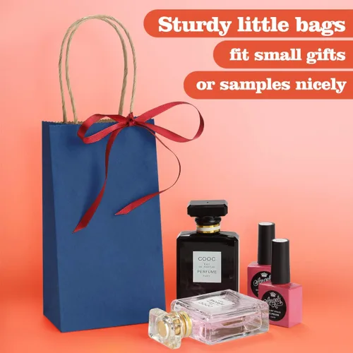 Miniatura 4 de BagDream Paquete de 100 bolsas pequeñas de papel kraft de 3.5 x 2.4 x 6.7 pulgadas con asas, bolsas de regalo a granel, minibolsas de regalo