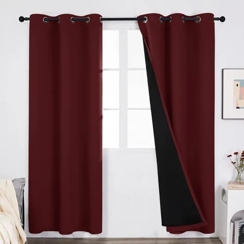 Miniatura 44 de Deconovo Cortinas 100% opacas, cortinas de ventana con aislamiento térmico, paneles reductores de ruido, cortinas de forro negro, con ojales