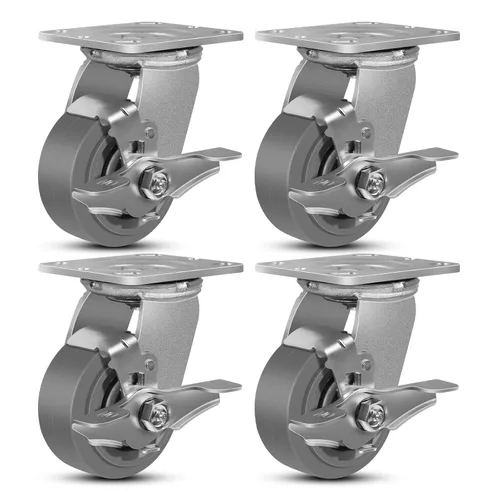 Miniatura 13 de Juego de 4 ruedas giratorias industriales de 5 pulgadas de alta resistencia con capacidad de carga de 3200 libras, ruedas de goma para muebles
