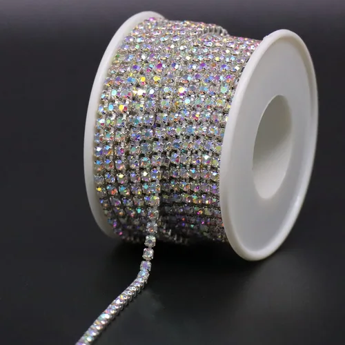 Miniatura 19 de Jerler 9 metros de adornos de diamantes de imitación con cadena cerrada SS6.5/2.0mm, cadena AB para costura, manualidades, ideal para bodas