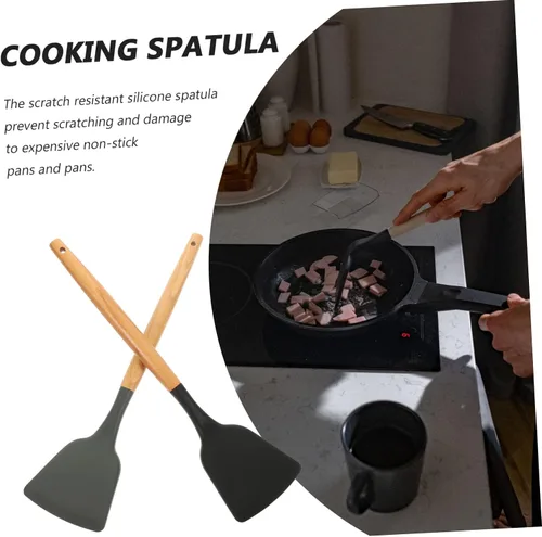 Miniatura 3 de Espátula de silicona segura para placa de inducción, mango resistente multifunción antiadherente para cocinar wok