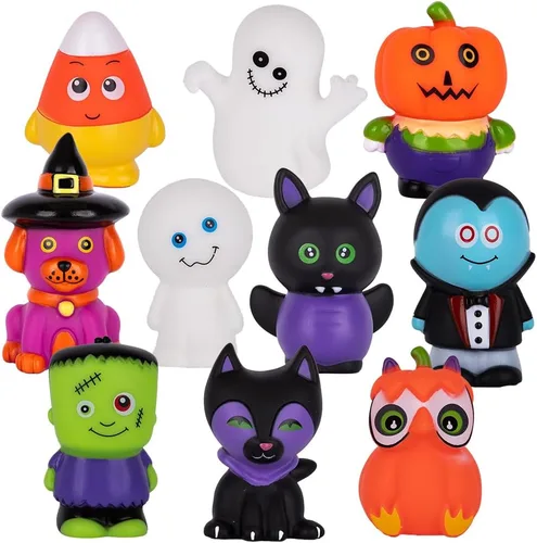 ArtCreativity Surtido de juguetes de baño de Halloween para niños, paquete de 10 personajes de goma de Halloween, juguetes de marionetas de dedo,