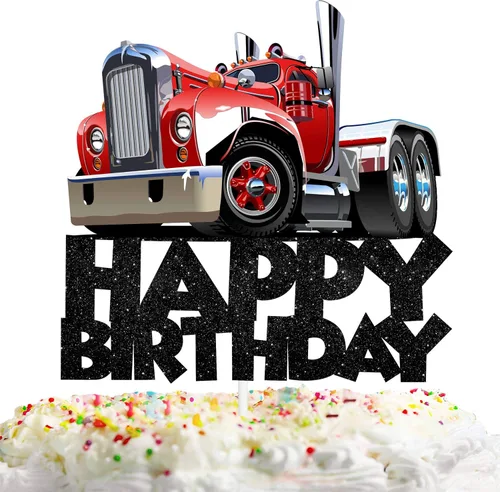 Decoraciones para tartas de feliz cumpleaños de camiones para transporte, selecciones temáticas para niños, suministros de decoración de fiesta de