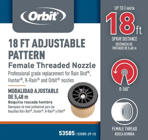 Miniatura 8 de Orbit Boquilla de cabeza de aspersor ajustable de rosca hembra de radio de 18 pies o arbustos, paquete de 5