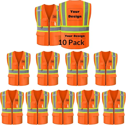 Miniatura 5 de Chaleco de seguridad personalizable con logotipo con 5 bolsillos y cremallera reflectante de alta visibilidad clase 2 ropa de trabajo al aire libre