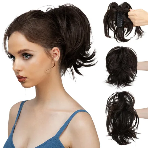 CJL HAIR - Extensiones de cabello con pinza de garra para cola de caballo corta, trenza desordenada, sintéticas, maleables, para mujeres, cabello