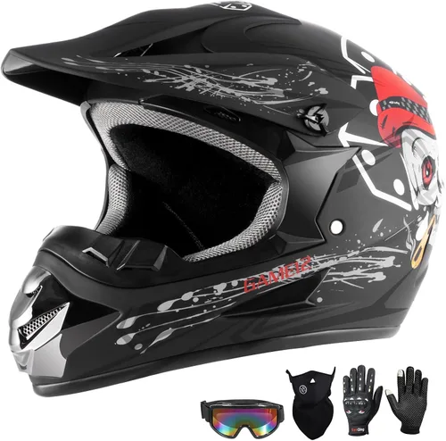 Juego de 4 cascos de motocross para niños y jóvenes (guantes con gafas), casco de motocicleta de cara completa aprobado por DOT, ATV, BMX, bicicleta