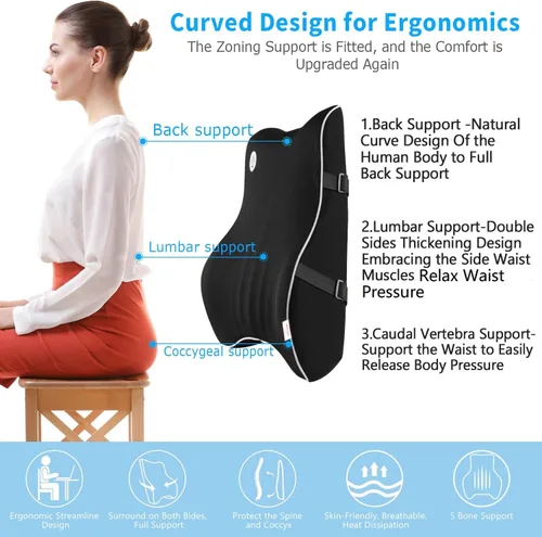 Miniatura 3 de Almohada de apoyo lumbar, soporte de espalda de espuma viscoelástica para silla de oficina, silla de computadora, asiento de coche, sillón