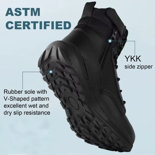 Miniatura 7 de Botas tácticas de combate de senderismo para hombre, botas militares de trabajo para motocicleta, ligeras, duraderas, con cremallera lateral y cuero