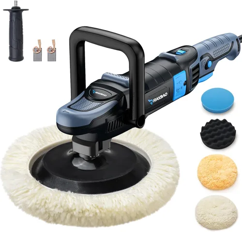 Pulidora de búfer de 5 pulgadas, 1200 W, pulidora rotativa de precisión profesional con 11 velocidades 450-1950 RPM, velocidad constante y potencia