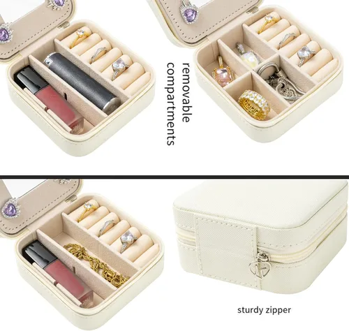 Miniatura 4 de KElofoN Joyero de viaje, joyero de viaje, organizador de joyas de viaje, caja organizadora de joyas pequeña para niñas y mujeres con espejo