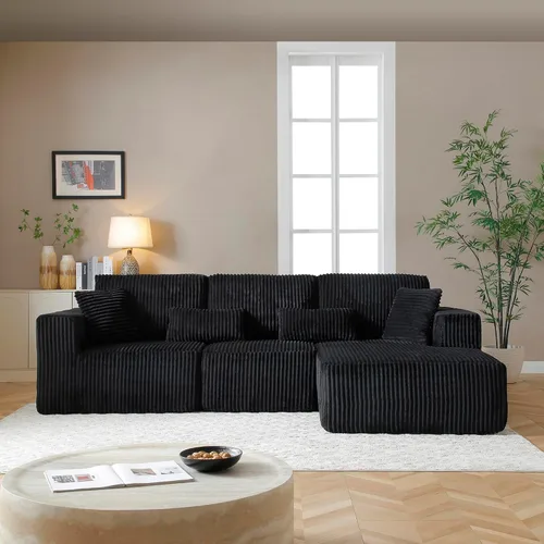 Miniatura 41 de Sofá seccional sin costuras de 108" en forma de L para sala de estar, cómodo sofá de corduroy con chaise, amplios reposabrazos, asiento profundo
