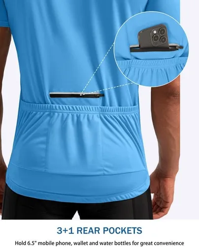 Miniatura 3 de Bikewa Maillot de ciclismo para hombre que absorbe la humedad, manga corta, UPF media cremallera, ciclismo, ciclismo de carretera, camisas