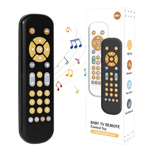 Miniatura 10 de Orzbow Juguete de control remoto para bebés de más de 6 meses con cubierta de silicona para mordedor, juguete remoto de TV con luz y sonido Negro