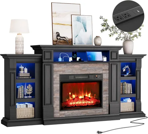 Miniatura 14 de Chimenea eléctrica de 72 pulgadas con chimenea, soporte de TV para televisores de hasta 80 pulgadas, centro de entretenimiento de granja con Blanco