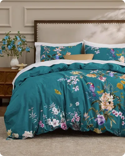 Miniatura 12 de Bedsure - Juego de funda de edredón para cama individual - Juego de funda de edredón reversible de flores de algodón 100 % con cierre de cremallera