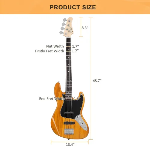 Miniatura 3 de GLARRY GJazz - Bajo eléctrico de 4 cuerdas tamaño completo para diestros con bolsa de guitarra, cable de amplificador y kits para principiantes