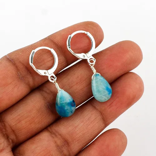 Miniatura 43 de Aretes de aro de cristal afganita natural Piedras afganas de alto grado Aretes chapados en plata Gota lisa Joyas de piedras preciosas hechas