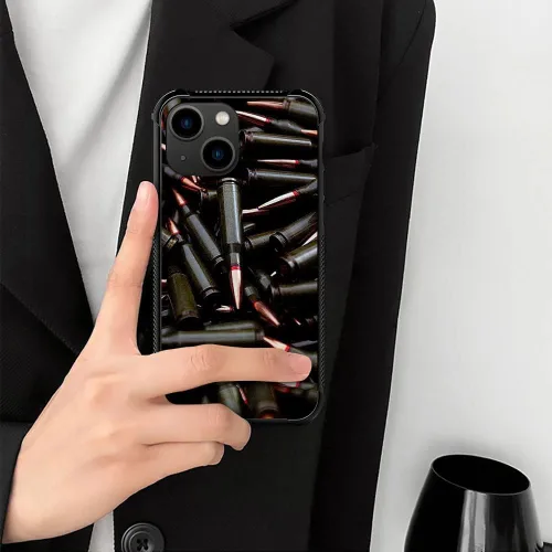 Miniatura 6 de ZHEGAILIAN Funda compatible con iPhone 14, funda de munición AK 47, parte trasera de vidrio templado+funda protectora de TPU de silicona suave