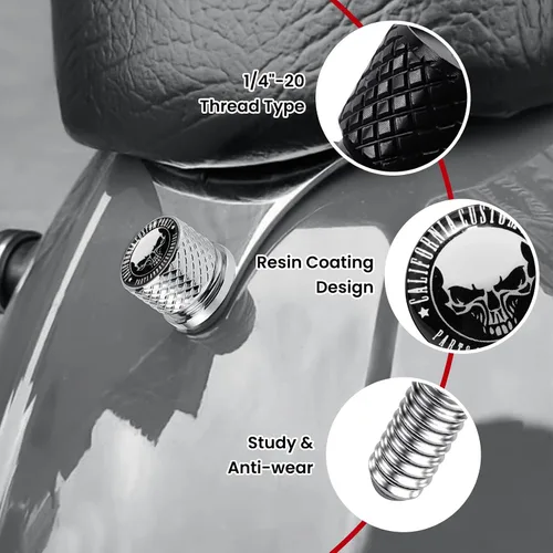 Miniatura 5 de GUAIMI Tornillo de perno de asiento de guardabarros moleteado inoxidable de 1/4 "-20 roscas compatible con Harley 1996-2026 Sportster Touring