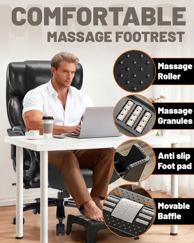 Miniatura 8 de Silla de oficina resistente de 800 libras y reposapiés de masaje, silla ejecutiva grande y alta con soporte lumbar ajustable, piel sintética, Negro
