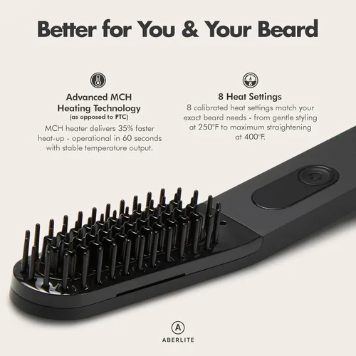 Miniatura 3 de Aberlite Alisador delgado para barba y cabello, peine antiquemaduras, acondicionador iónico, cepillo calentado, peine alisador para hombres