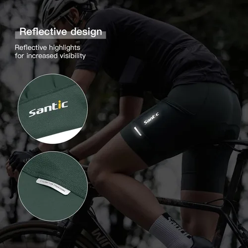 Miniatura 5 de Santic Pantalones cortos de ciclismo para hombre, mallas acolchadas 4D con bolsillo
