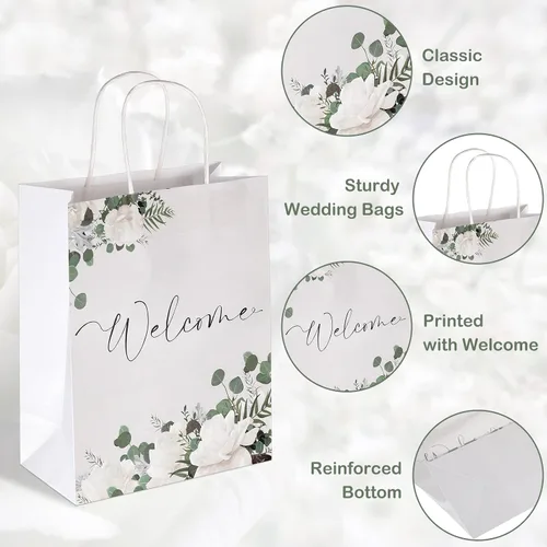Miniatura 4 de Chinco 36 bolsas blancas de regalo de bienvenida con asas, 11 x 9 x 4.7 pulgadas, bolsas de papel a granel para invitados de boda, cumpleaños, baby