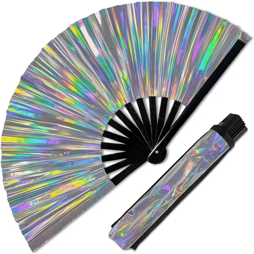 Miniatura 10 de GloFX Ventilador Plegable - Galaxy - Ventilador de Mano Plegable Grande Rave Clack para Hombres/Mujeres - para EDM, Festival de Música, Club
